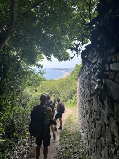 Looking back towards Slapton Sands - after the ascent up from Strete Gate